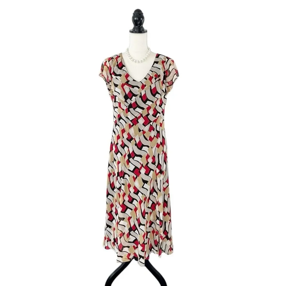 Jones New York Women’s Multicolored Silk Flutter Sleeve Slipover Dress Size 14P - Picture 2 of 15